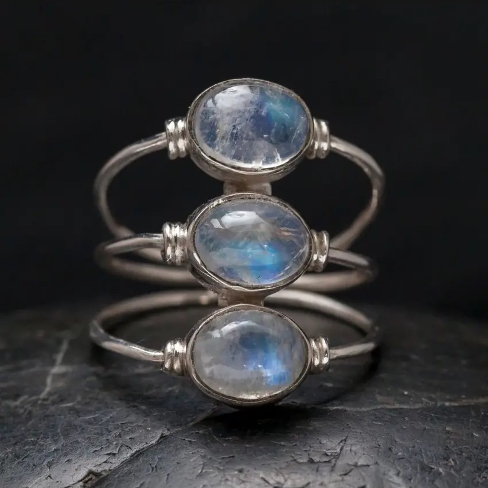 Sterling Silver Triple Moonstone Ring